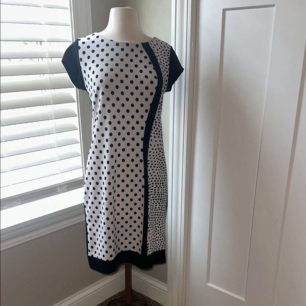 Rodan Polkadot Black and White Sheath Midi Dress‎ Size Small